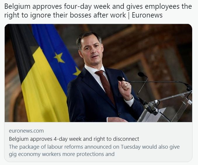 Работната седмица в Белгия става 4 дни