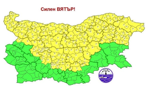 Половин България с жълт код за силен вятър