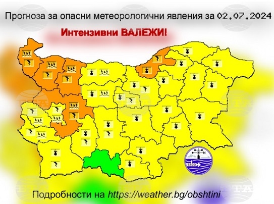 Оранжев и жълт код за валежи и градушки
